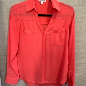 Express coral Long Sleeve Notched Collar Blouse